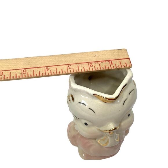 VIntage 1950's Shawnee Ceramic PInk Bird Owl Chick PItcher Creamer 6"  Gold Trim - Picture 10 of 10
